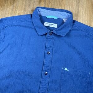 Tommy Bahama Nova Wave Short Sleeve Seersucker Button Up Shirt Mens Lg Blue